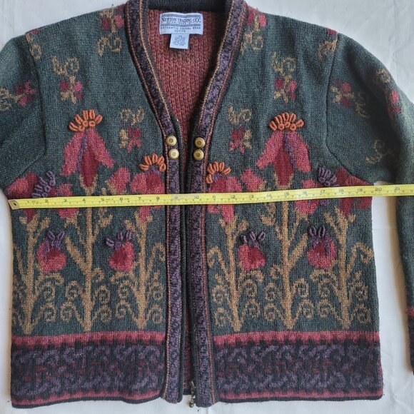 Newton Trading Co. Shetland Wool Iceland Cottagecore Floral Zip Up Cardigan PM - Picture 12 of 16